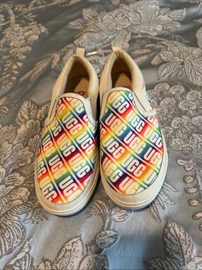 UGG Kids White Slip-On Sneakers with Rainbow Logo Print
